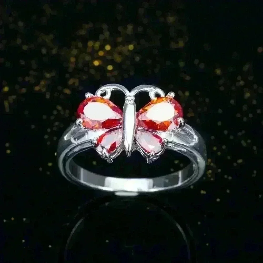 🔥 925 Silver Plated Ruby Red Sapphire CZ Cute Butterfly Ring, GPMB1473